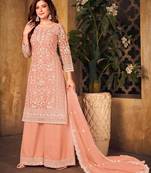 Peach Colour Heavy Cording Embroidery Work Designer Palazzo Dress For Girls