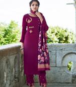 Readymade Embroidered Suit With Digital Print Dupatta In Burgundy Colour
