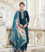 Readymade Embroidered Suit With Digital Print Dupatta In Teal Blue Colour
