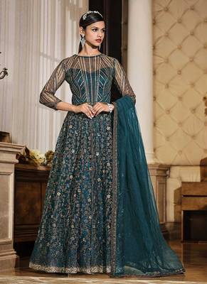 Graceful Net Fabric Ethnic Teal Blue Colour Bollywood Style Party Dress 1