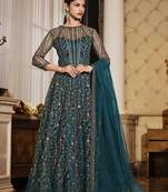 Graceful Net Fabric Ethnic Teal Blue Colour Bollywood Style Party Dress