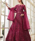 Graceful Net Fabric Ethnic Burgundy Colour Bollywood Style Party Dress
