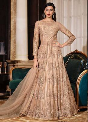 Graceful Net Fabric Ethnic Beige Colour Bollywood Style Party Dress 1