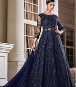 Graceful Net Fabric Ethnic Blue Colour Bollywood Style Party Dress