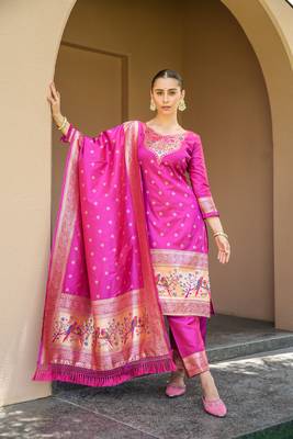 Pink zari woven banarasi silk salwar 1