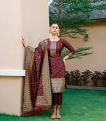 Brown zari woven pashmina salwar