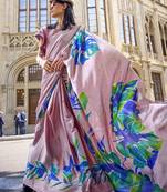Onion pink printed crepe saree with blouse