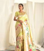 Lemon woven paithani silk saree with blouse