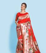 Red woven paithani silk saree with blouse