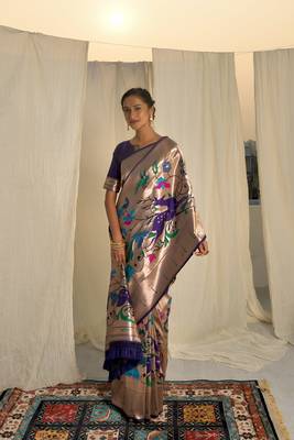 Blue woven paithani silk saree with blouse 1