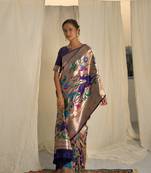 Blue woven paithani silk saree with blouse