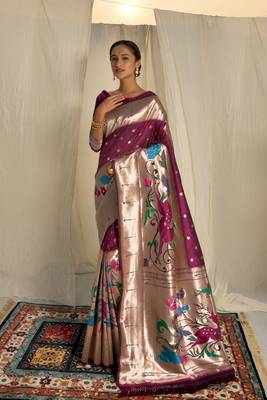 Wine woven paithani silk saree with blouse 1