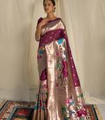 Wine woven paithani silk saree with blouse