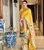 Yellow woven paithani silk saree with blouse