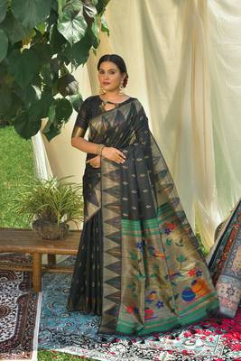 Black woven paithani silk saree with blouse 1