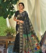 Black woven paithani silk saree with blouse