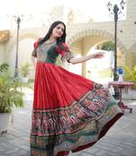 Red digital print art silk salwar