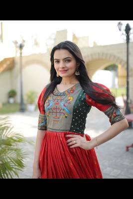 Red digital print art silk salwar 2