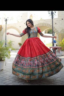Red digital print art silk salwar 3