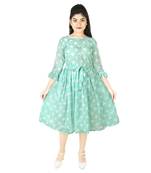 Aura light Sea Green printed faux Georgette Frock Dress kids-frocks