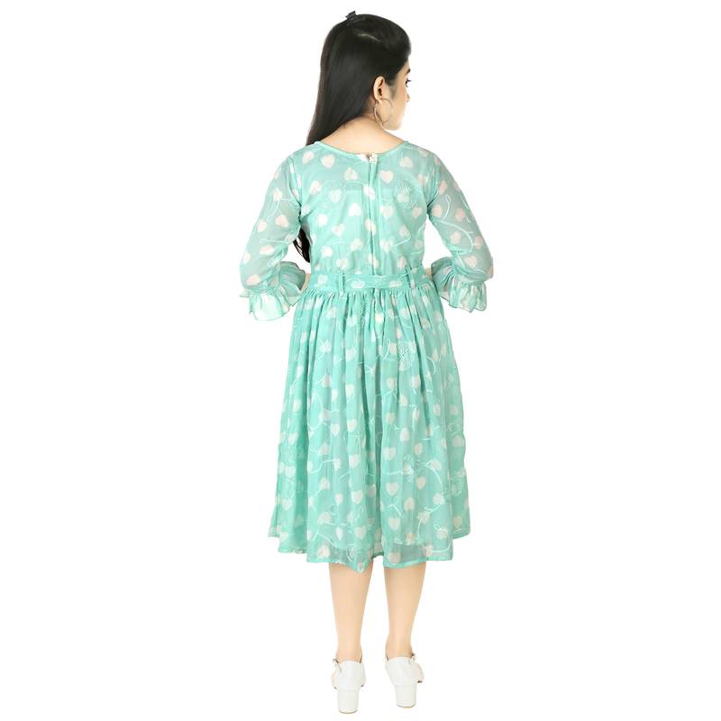Aura light Sea Green printed faux Georgette Frock Dress kids-frocks