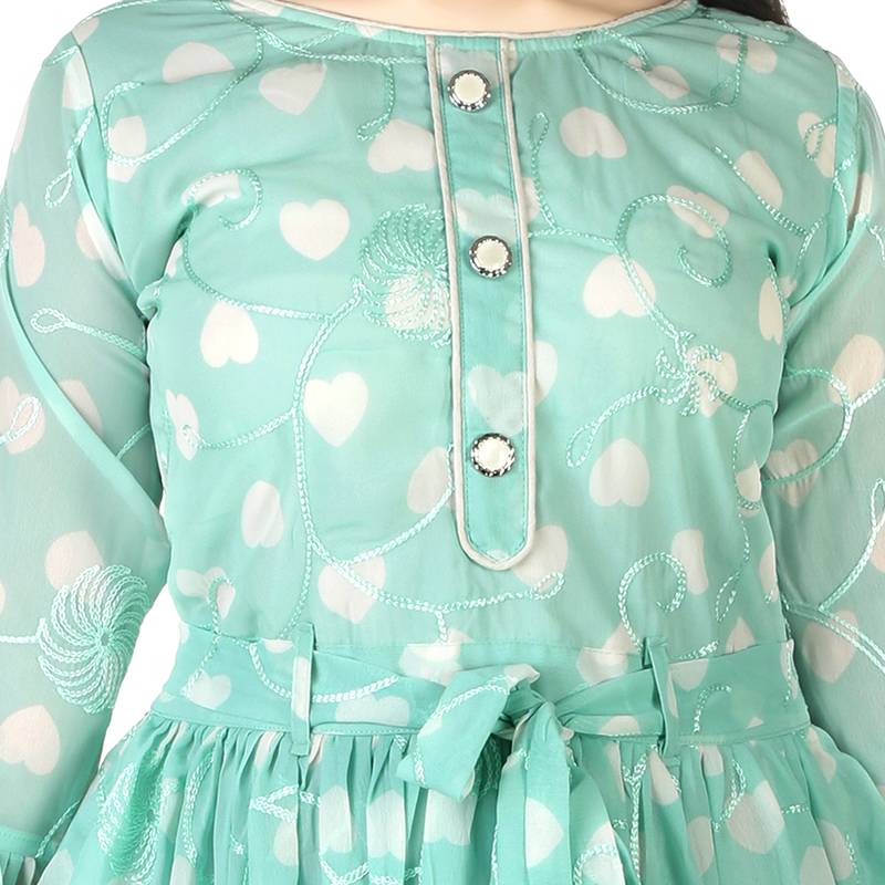 Aura light Sea Green printed faux Georgette Frock Dress kids-frocks