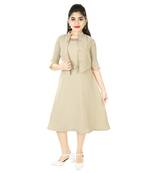 Aura Girls Beige plain lycra With Short Jacket one Pic Dress kids-frocks