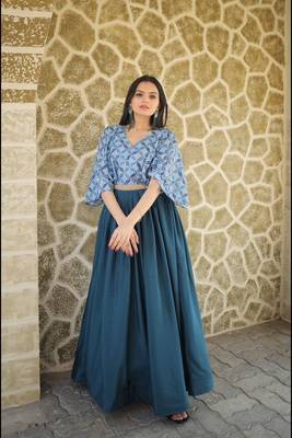 Blue digital print art silk salwar 1