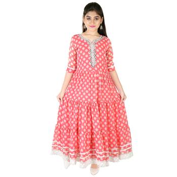 Aura Girls Pink faux Georgette Gown Dresskids-frocks 1