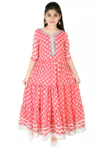 Aura Girls Pink faux Georgette Gown Dresskids-frocks