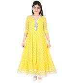Yellow Polka Dot printed faux georgette kids-frocks