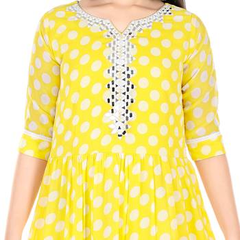 Yellow Polka Dot printed faux georgette kids-frocks 2