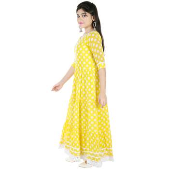 Yellow Polka Dot printed faux georgette kids-frocks 3