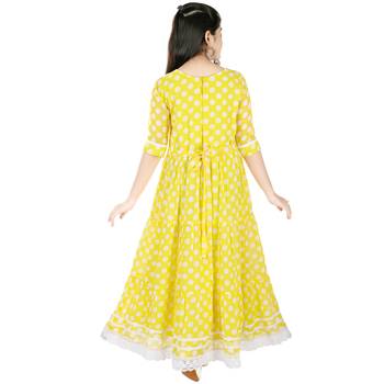 Yellow Polka Dot printed faux georgette kids-frocks 4
