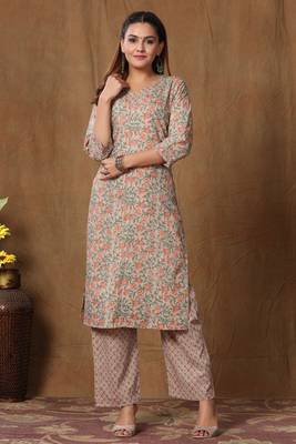 womens pure cotton printed straight kurti And palazzo set 1