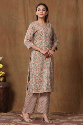 womens pure cotton printed straight kurti And palazzo set 2