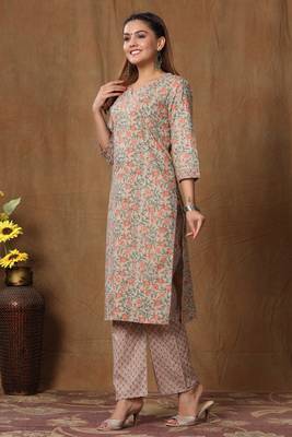 womens pure cotton printed straight kurti And palazzo set 3