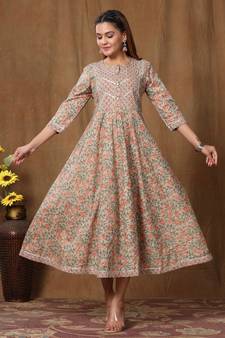 Womens Floral Print Ankle Length Anarkali Kurti