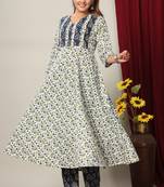 Women Floral Printed Anarkali Jaipuri Pure Cotton Kurta with Gold print Palazzo suit Set