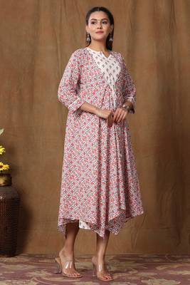 Women Pure Cotton Floral Print Ankle Length Anarkali Kurta with Jacket Dress 3