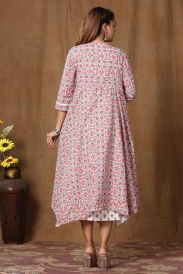 Women Pure Cotton Floral Print Ankle Length Anarkali Kurta with Jacket Dress 6