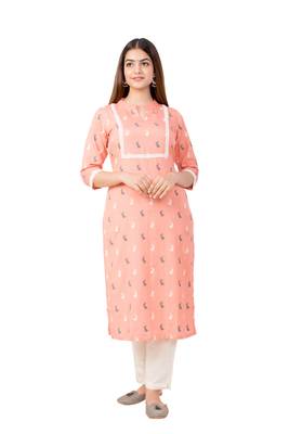 Women Straight Animal Print Jaipuri Knee Length Kurta 1