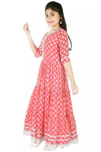 Aura Girls Pink faux Georgette Gown Dresskids-frocks