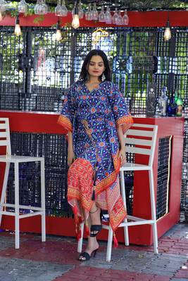 Blue digital print art silk salwar 2