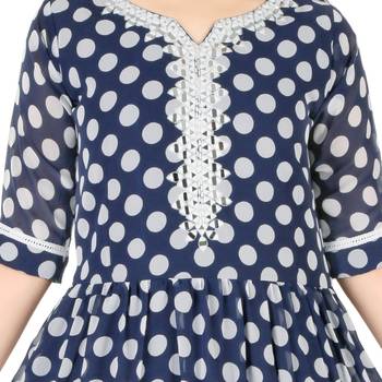 Blue printed faux georgette kids-frocks 2