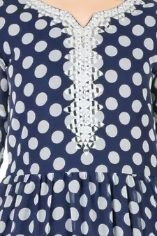 Blue printed faux georgette kids-frocks