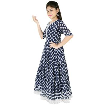 Blue printed faux georgette kids-frocks 3