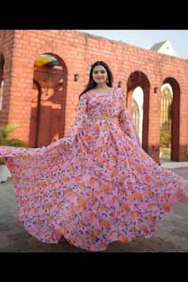 Pink floral print faux georgette salwar 1