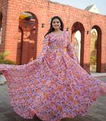 Pink floral print faux georgette salwar