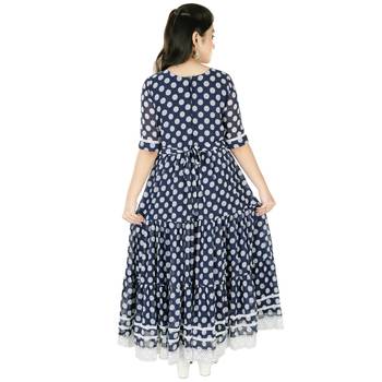 Blue printed faux georgette kids-frocks 4